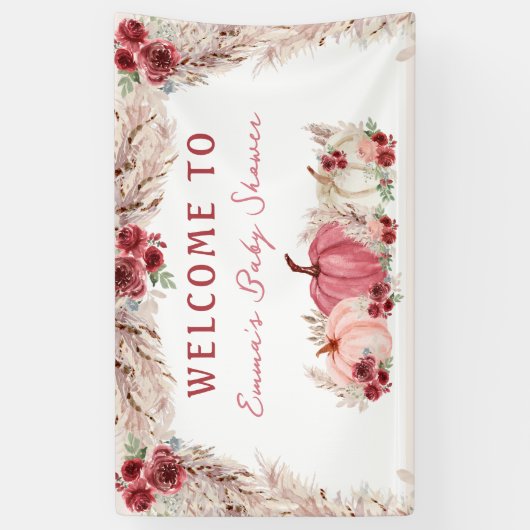 Kleine Pompoen Baby shower Marsala Welkom Banner (Verticaal)