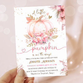 Kleine Pompoen Baby Shower Meisje Roze Bloem Herfs Kaart