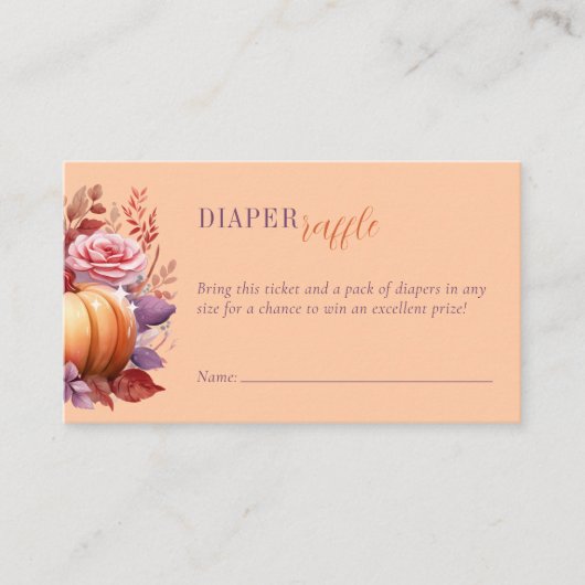 Kleine Pompoen Baby shower Perzik Luier Raffle Informatiekaartje (Voorkant)