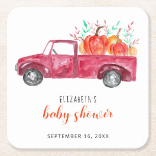 Kleine pompoen Baby shower Red Truck Herfst Cute Kartonnen Onderzetters