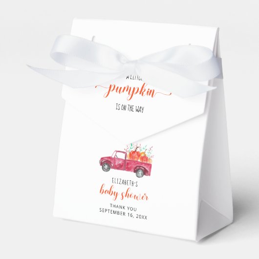 Kleine pompoen Baby shower Red Truck in herfst. Bedankdoosjes (Voorkant Zijde)