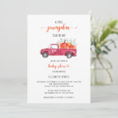 Kleine pompoen Baby shower Red Truck in herfst. Kaart (Staand voorkant)