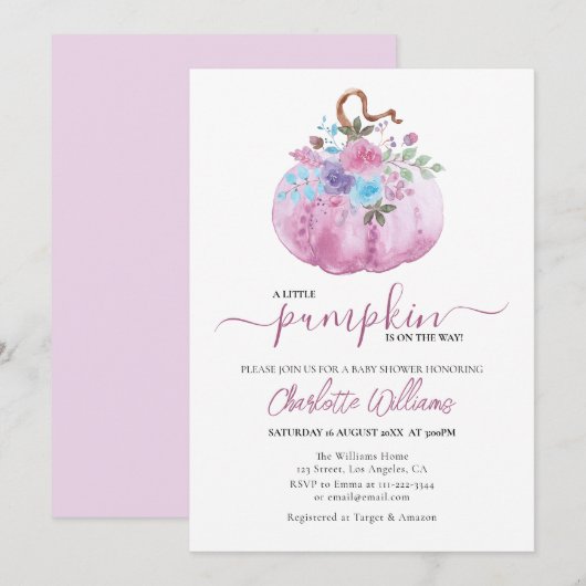 Kleine pompoen Baby shower roze meisje Kaart (Voorkant / Achterkant)