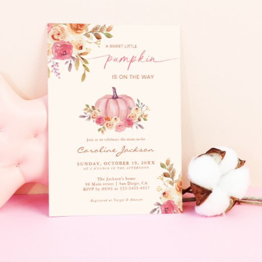 Kleine pompoen Baby shower roze meisje Kaart