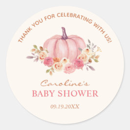 Kleine pompoen Baby shower roze meisje Ronde Sticker