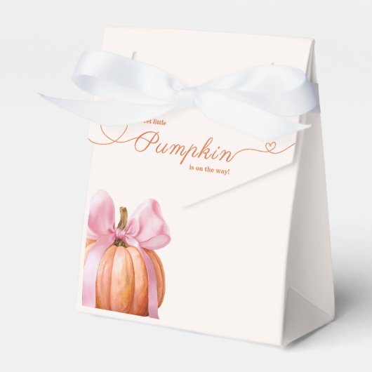 Kleine Pompoen Baby Shower – Roze Strik Herfst Bedankdoosjes (Voorkant Zijde)