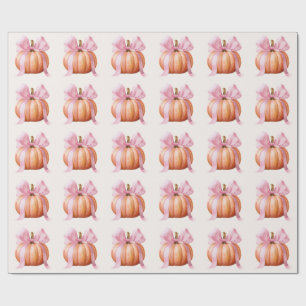 Kleine Pompoen Baby Shower – Roze Strik Herfst Cadeaupapier