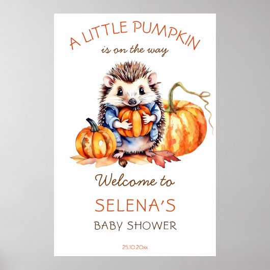 Kleine pompoen baby shower schattige egel welkom poster (Voorkant)