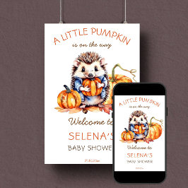 Kleine pompoen baby shower schattige egel welkom poster