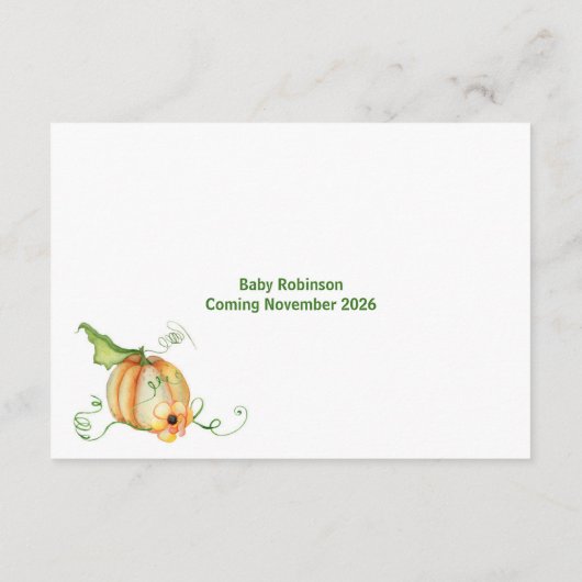 Kleine Pompoen Baby shower Tijd Capsule Activiteit Advieskaart (Achterkant)