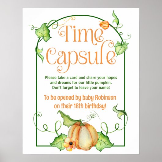 Kleine Pompoen Baby shower Tijd Capsule Teken Poster (Voorkant)