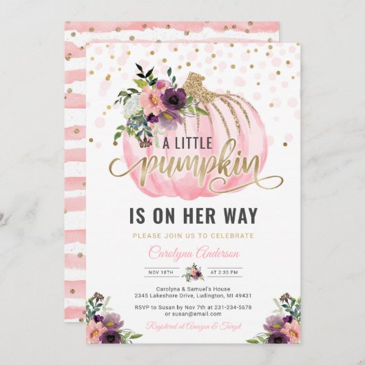 Kleine pompoen Baby shower uitnodiging - 5x7 (Voorkant / Achterkant)