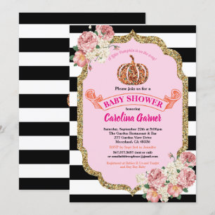 Kleine pompoen baby shower uitnodiging roze
