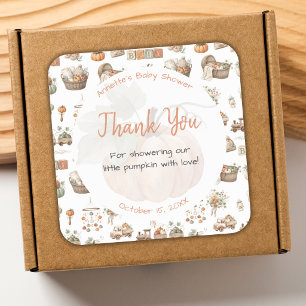 Kleine Pompoen Baby Shower Waterverf Bedankt Vierkante Sticker