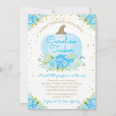 Kleine pompoen Baby shower Waterverf blauw goud Kaart (Voorkant)