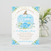 Kleine pompoen Baby shower Waterverf blauw goud Kaart (Staand voorkant)