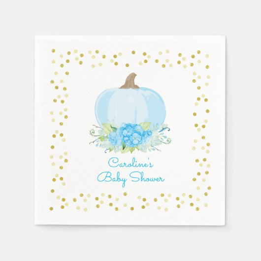 Kleine pompoen Baby shower Waterverf blauw goud Servet (Voorkant)