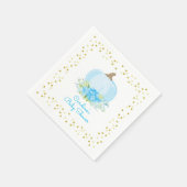 Kleine pompoen Baby shower Waterverf blauw goud Servet (Hoek)