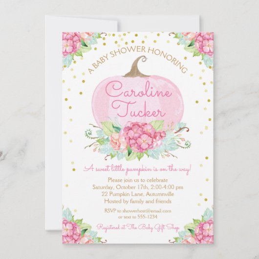 Kleine Pompoen Baby shower Waterverf Roze Goud Kaart (Voorkant)