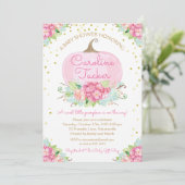 Kleine Pompoen Baby shower Waterverf Roze Goud Kaart (Staand voorkant)