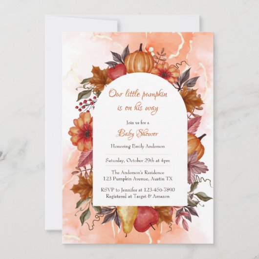 Kleine Pompoen Baby shower Waterverf Sinaasappel Kaart (Voorkant)