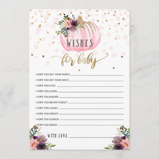 Kleine pompoen Baby shower wensen voor Baby Advieskaart (Voorkant)