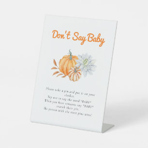 Kleine Pompoen Baby Shower Zeg Niet Baby Spel Reclamebord Met Voetstuk