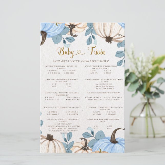 Kleine pompoen baby trivia spel (Staand voorkant)