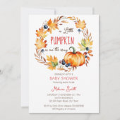 Kleine pompoen babyshower herfstbladeren krans kaart (Voorkant)