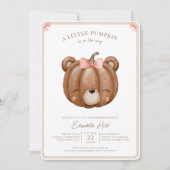 Kleine Pompoen Beer Herfst Baby Meisje Douche Kaart (Voorkant)