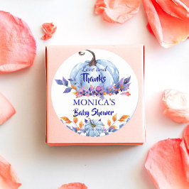 Kleine pompoen blauw jongen baby shower gunst ronde sticker