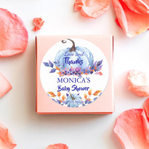 Kleine pompoen blauw jongen baby shower gunst ronde sticker