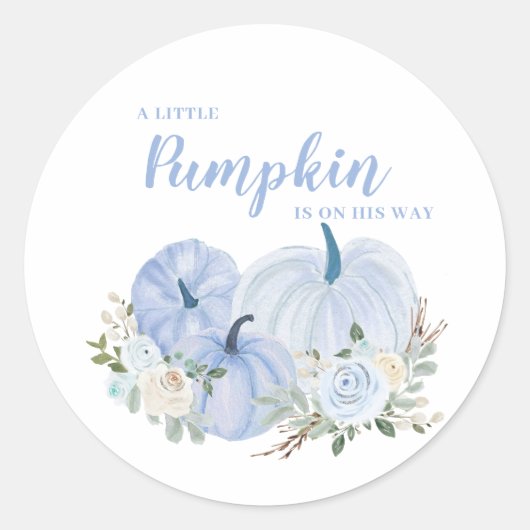 Kleine Pompoen Blauw Jongen Baby shower Vierkante Ronde Sticker (Voorkant)
