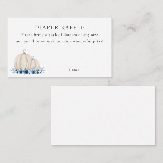 Kleine Pompoen Blauwe Baby Jongen Luier Raffle Informatiekaartje (Voorkant / Achterkant)