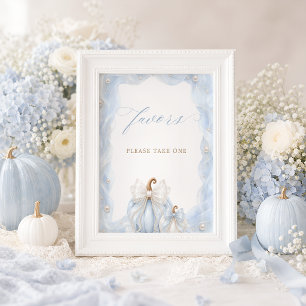 Kleine Pompoen Blauwe Baby Shower Favor Tabelbord Poster