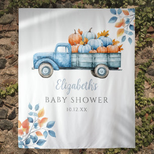 Kleine Pompoen Blauwe Baby Shower Foto Achtergrond Wandkleed