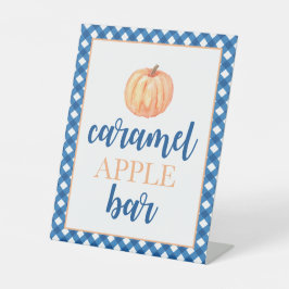 Kleine Pompoen blauwe Herfst Verjaardag Eten Reclamebord Met Voetstuk