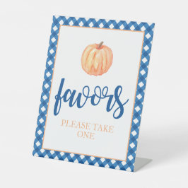 Kleine Pompoen blauwe Herfst Verjaardags Favoriet Reclamebord Met Voetstuk