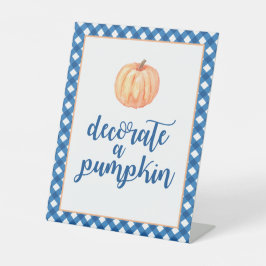Kleine pompoen blauwe Herfst Verjaardagsdecoratie Reclamebord Met Voetstuk