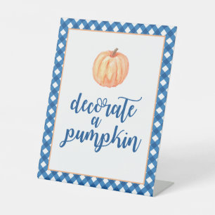 Kleine pompoen blauwe Herfst Verjaardagsdecoratie Reclamebord Met Voetstuk