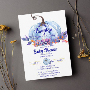 Kleine pompoen blauwe jongen baby shower kaart