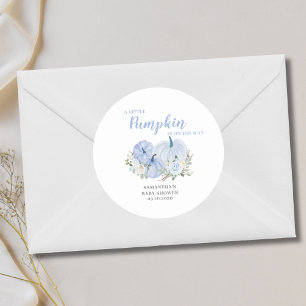 Kleine Pompoen Blauwe Jongen Baby Shower Ronde Sticker