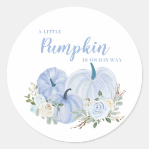 Kleine Pompoen Blauwe Jongen Baby Shower Vierkante Ronde Sticker