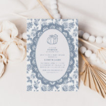 Kleine Pompoen Blauwe Toile Baby Shower Uitnodigin