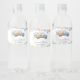 Kleine Pompoen Blauwe Truck Herfst Baby Shower Waterfles Etiket
