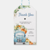 Kleine Pompoen Blauwe Vrachtwagen Baby shower Favo Cadeaulabel (Voorkant)