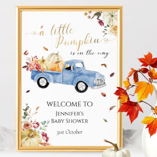 Kleine Pompoen Blauwe Vrachtwagen Baby shower Welk Poster