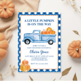 Kleine Pompoen Blauwe vrachtwagen Herfst Baby Show Kaart
