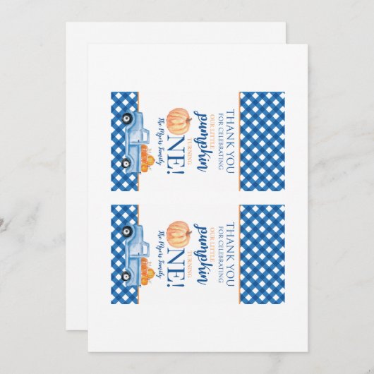 Kleine Pompoen Blauwe Vrachtwagen Herfst Eerste Ve Kaart (Voorkant / Achterkant)