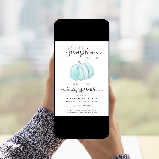 Kleine pompoen Blauwe Waterverf Baby Boy Sprinkle Kaart